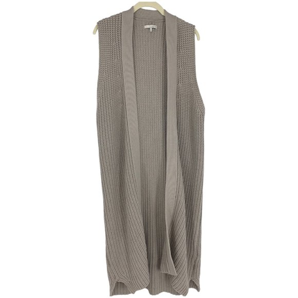 OAK + FORT Sweaters - Oak + Fort Taupe Grey Cotton Ribbed Chunky Knit Sleeveless Longline Cardigan M